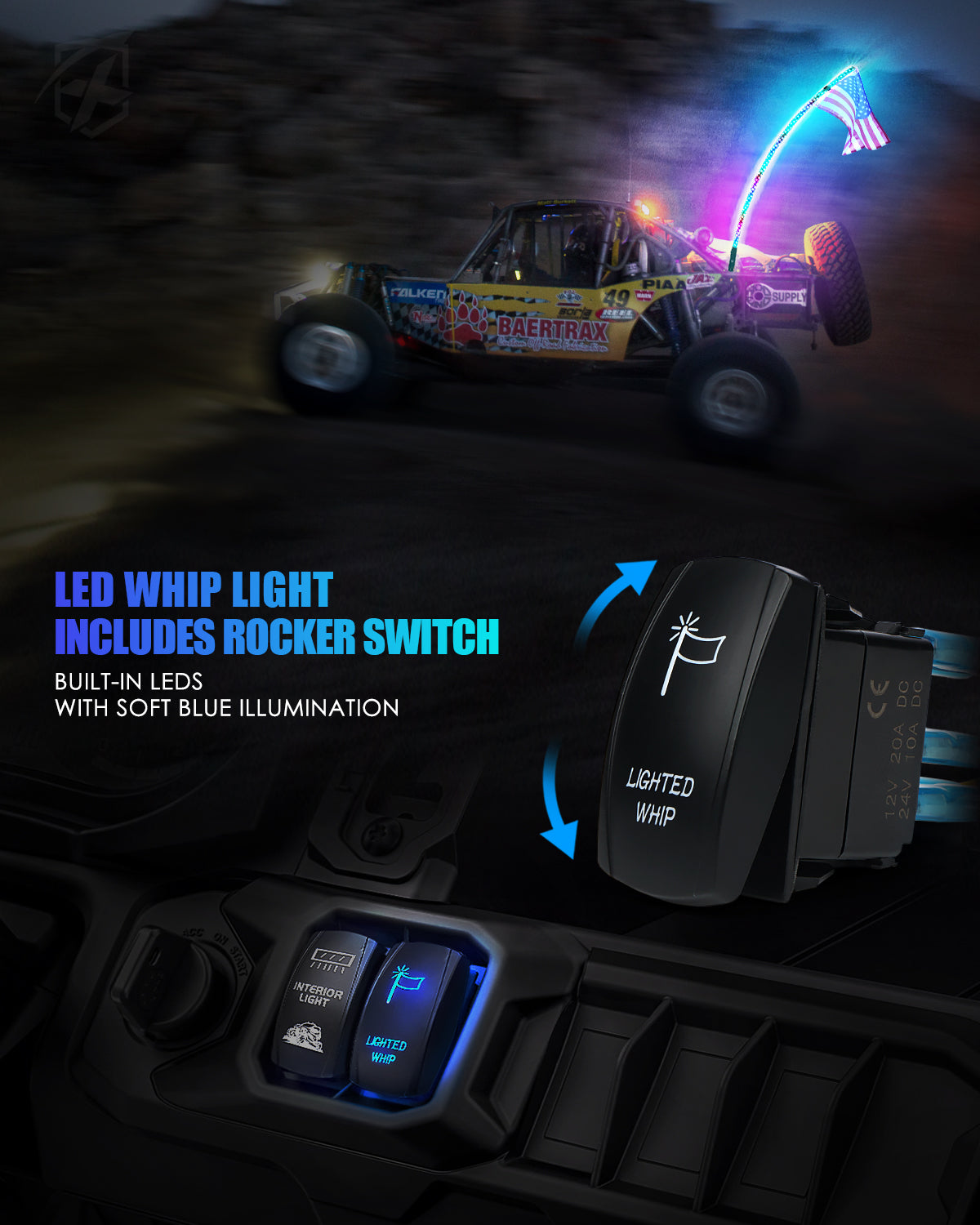 Spiral RGB LED Flag Pole Whip Light with Remote Control | Monsoon Series