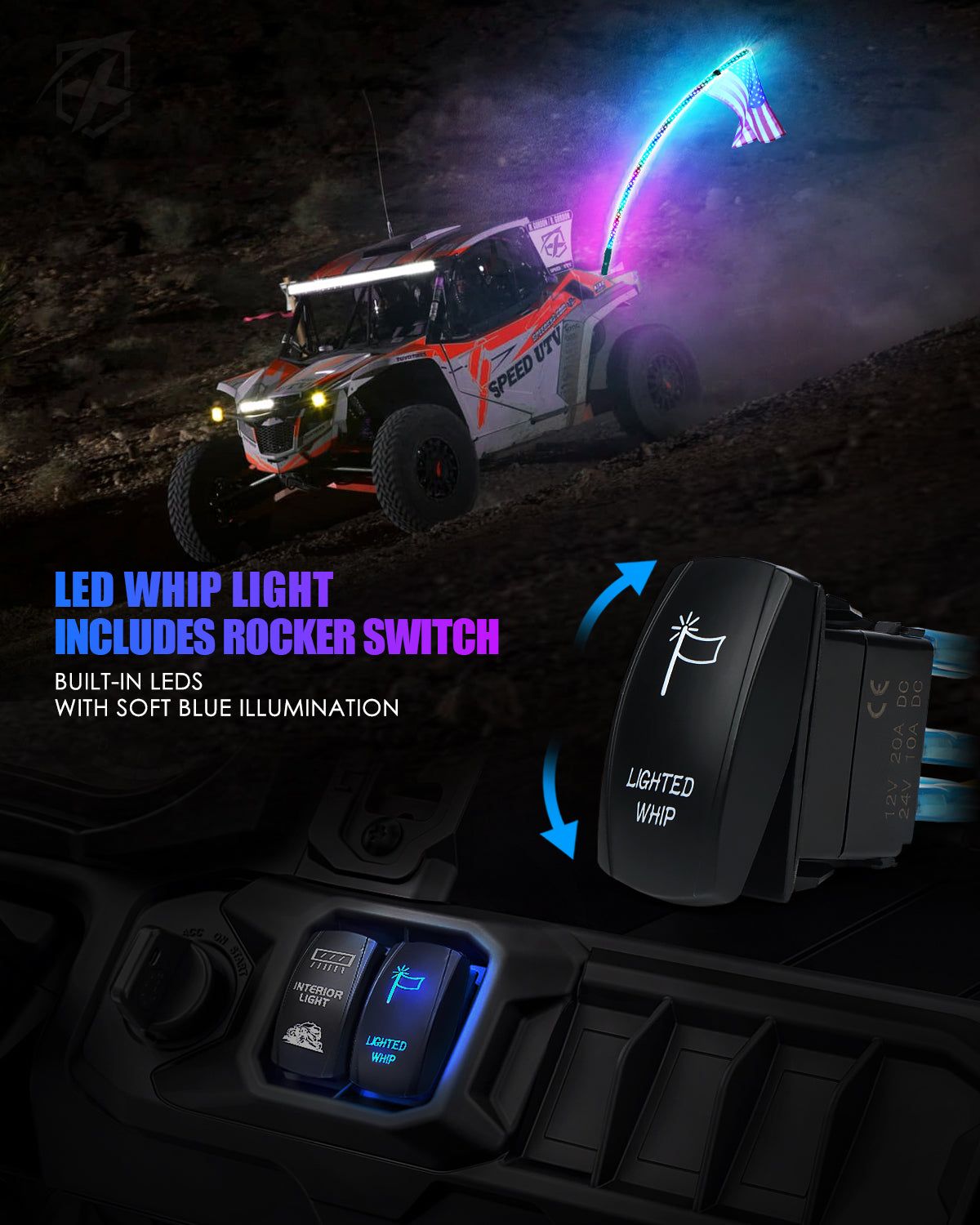 Spiral RGB LED Flag Pole Whip Light with Remote Control & Bluetooth | Vertigo Series