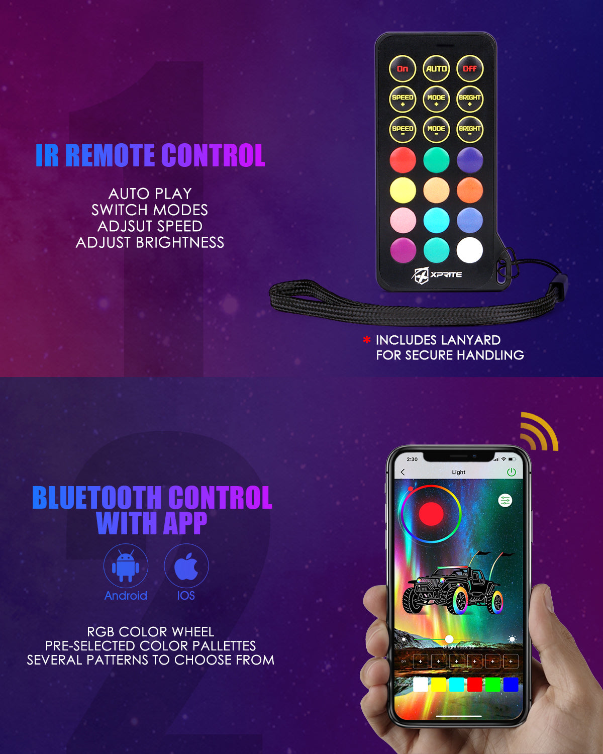 Spiral RGB LED Flag Pole Whip Light with Remote Control & Bluetooth | Vertigo Series