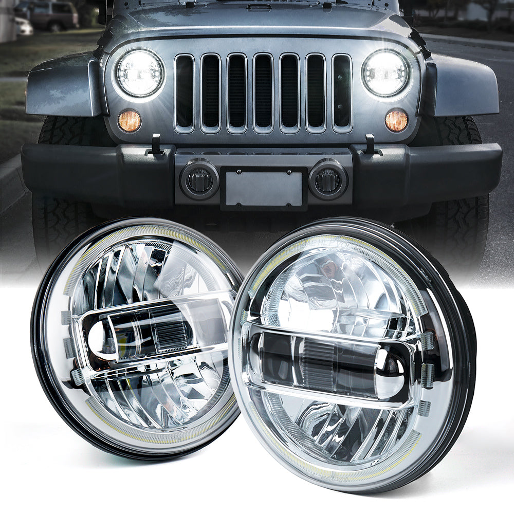 LED Halo Headlights For 2007-2018 Jeep Wrangler