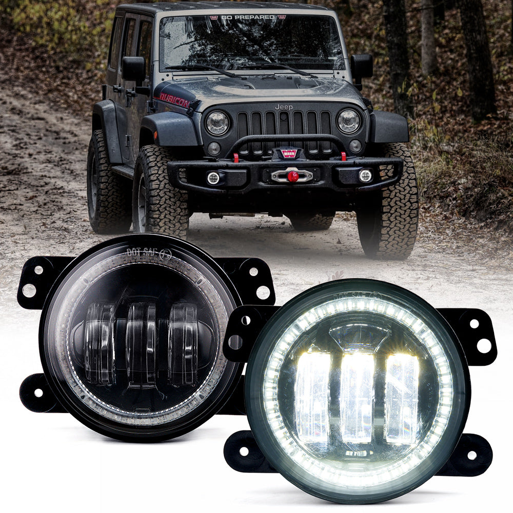 Jeep Wrangler/Gladiator 4 Inch Halo LED Fog Lights White Jeep Wrangler/Gladiator 4 Inch Halo LED Fog Lights White