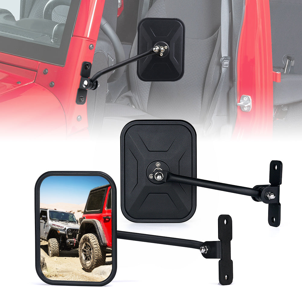 Xprite Black Aluminum Side Mirrors for Doorless 2007-2018 Jeep Wrangler JK JKU