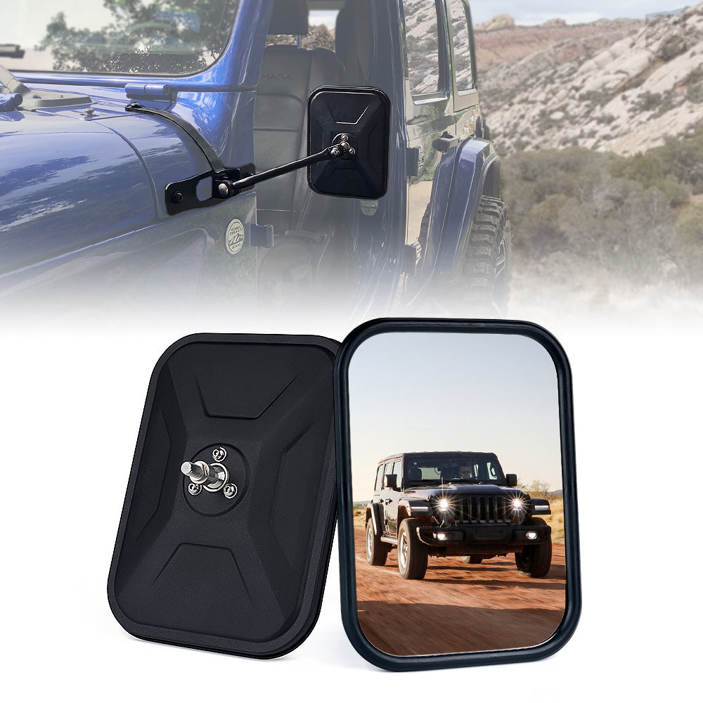 Black Aluminum Side Mirrors for Doorless 2018+ Jeep Wrangler JL JLU