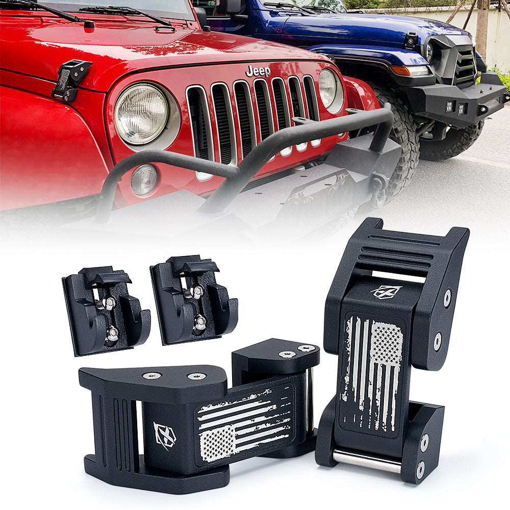 Jeep Wrangler Aluminum Hood Latch with Distressed U.S. Flag