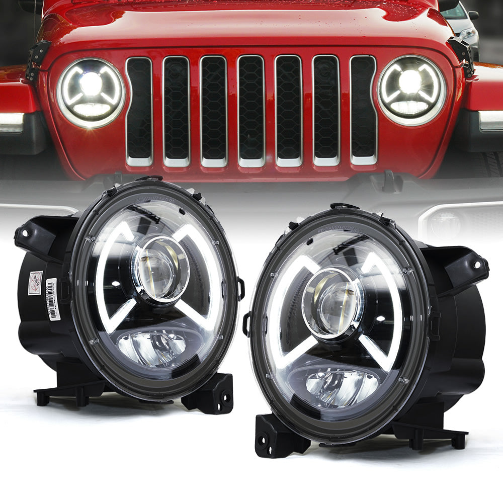9" DRL LED Headlights for Jeep Wrangler JL, Gladiator JT | Dark Bat Series