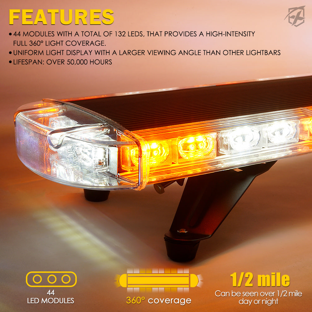 48" LED Rooftop Strobe Light Bar with Mounting Brackets | Amber Crane Series