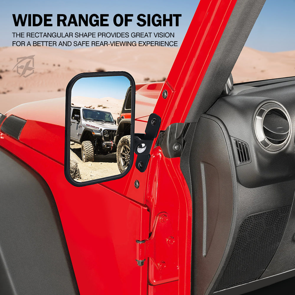 Xprite Black Aluminum Side Mirrors for Doorless 2007-2018 Jeep Wrangler JK JKU