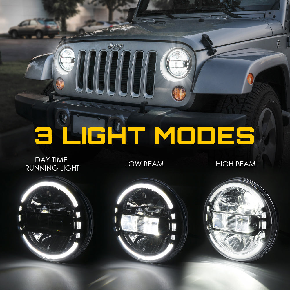 LED Headlights With Halo DRL Modes