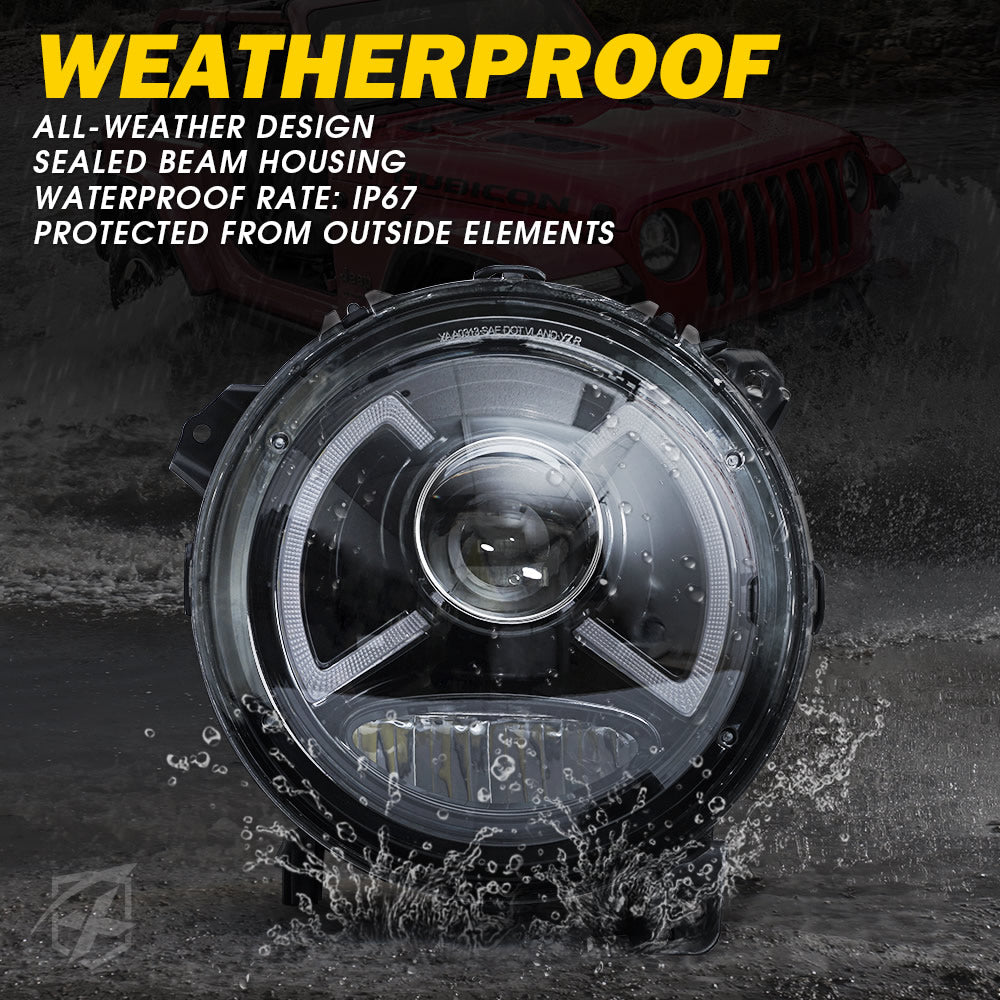 9" DRL LED Headlights for Jeep Wrangler JL, Gladiator JT | Dark Bat Series