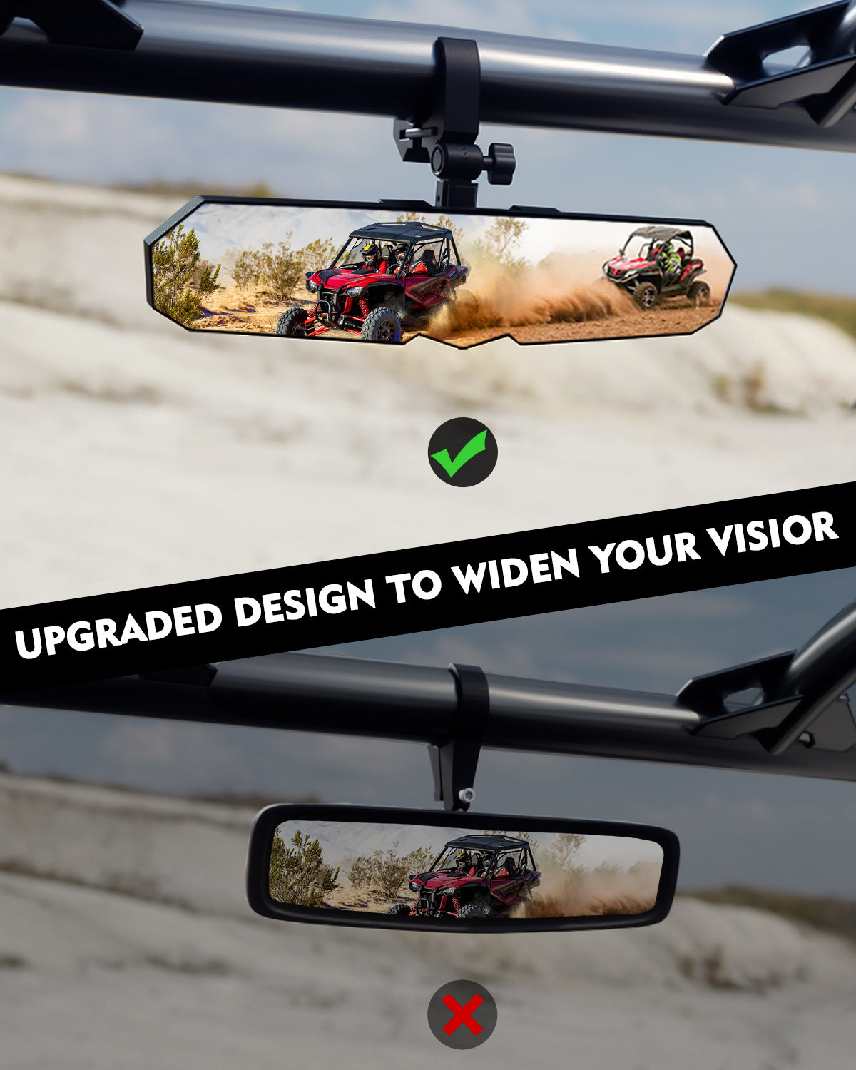 UTV Rear View Center Mirror fits 1.75" - 2" Rollbars | Valiant Series