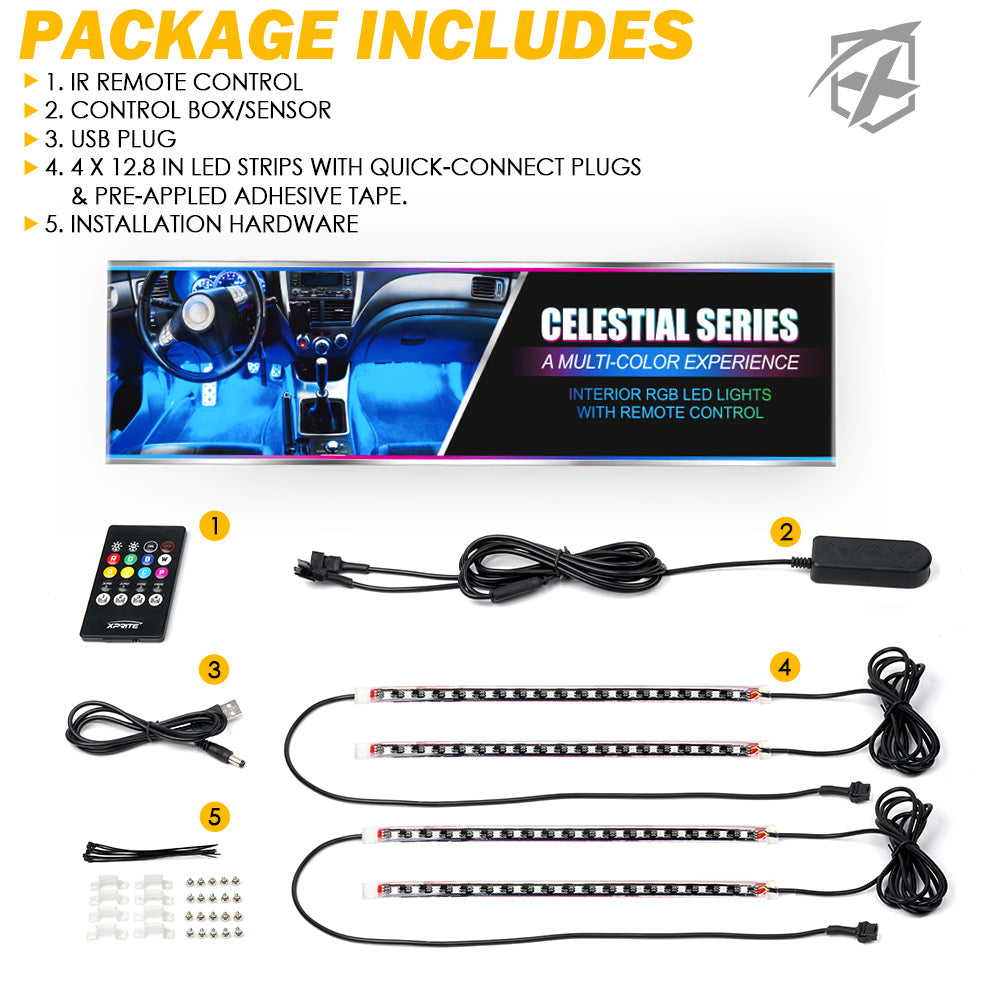 Interior RGB LED USB Car Light Set Package