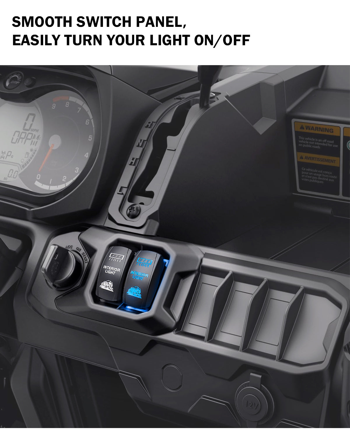 Xprite 5 Pin Laser Blue Center Mirror Interior Light SPST On/Off Rocker Switch