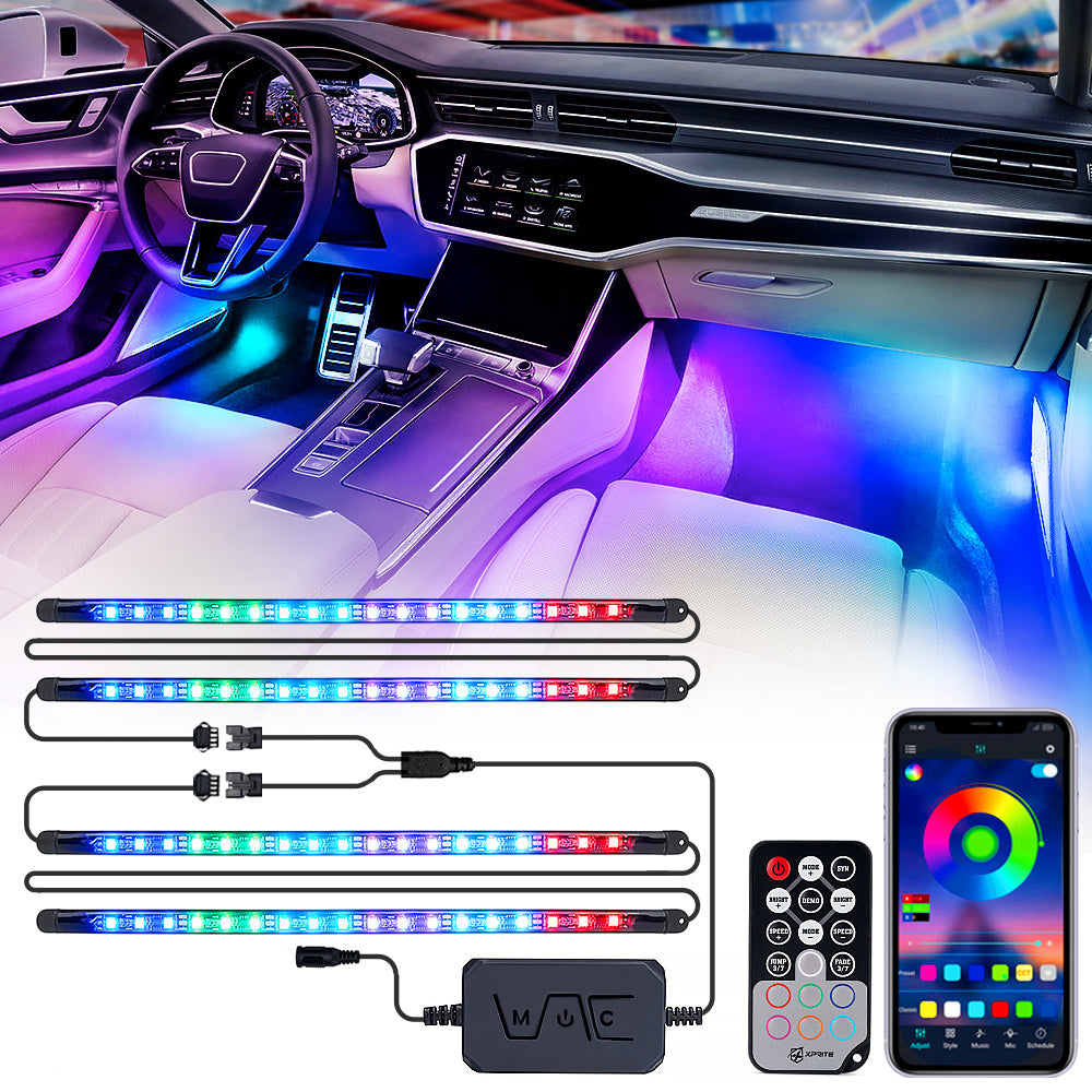 Xprite 4PC Celestial Dream Series RGB LED Interior Car Light Set - Bluetooth and Remote Control