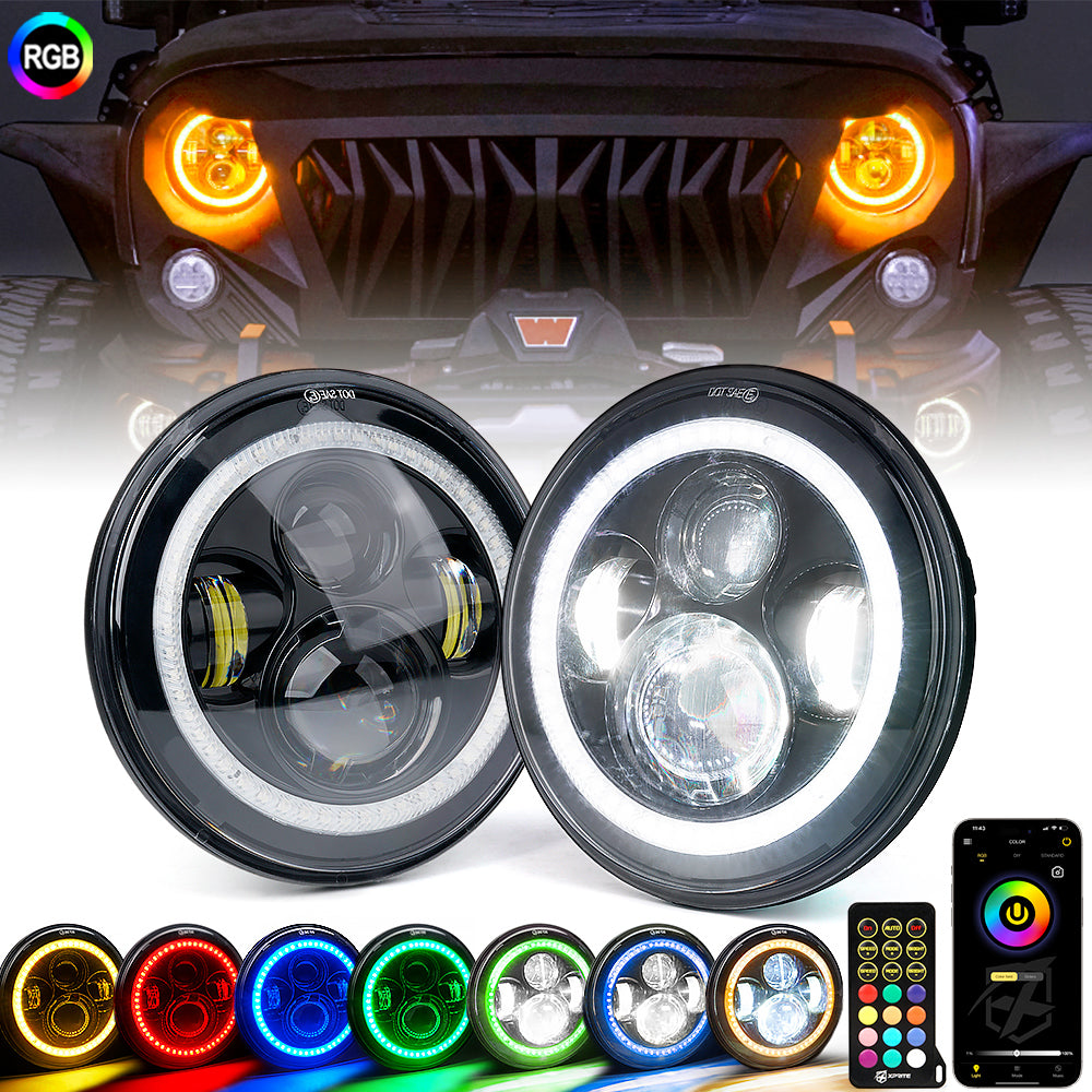 7" LED RGB Halo Headlights for 2007-2018 Jeep Wrangler