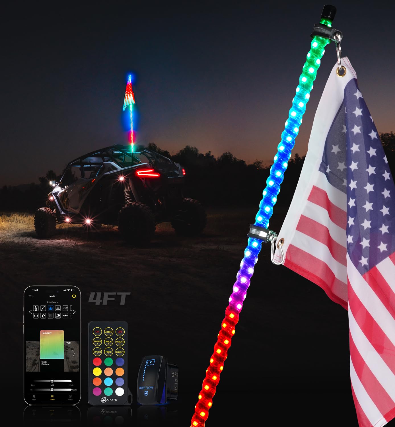 RGB + Pure White Whip Lights with Spring Base