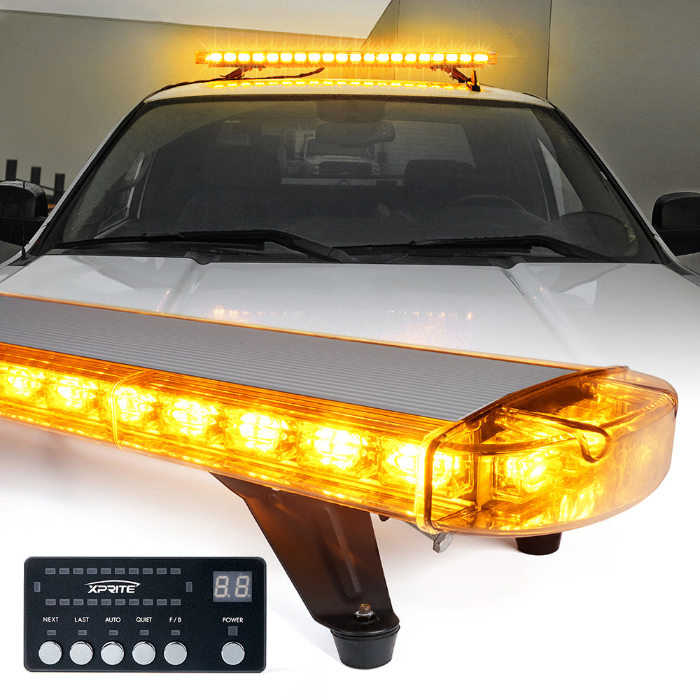 48" LED Rooftop Strobe Light Bar with Mounting Brackets | Amber Crane Series