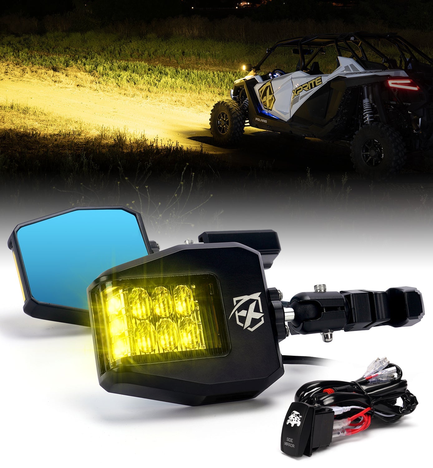 Amber Light UTV Side View  Mirrors