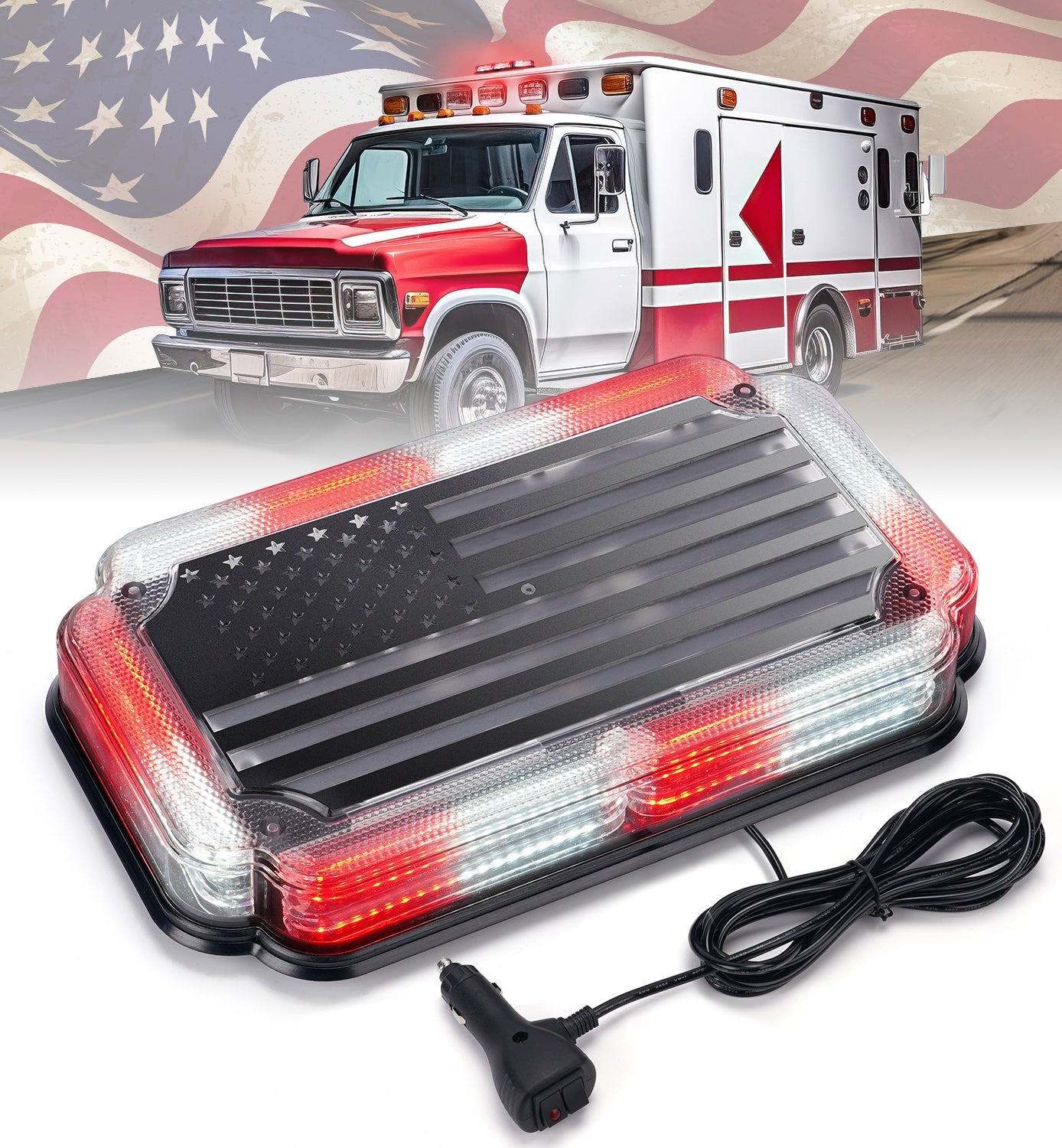 Mini Strobe Light Bar featuring American Flag Design | Flag Series