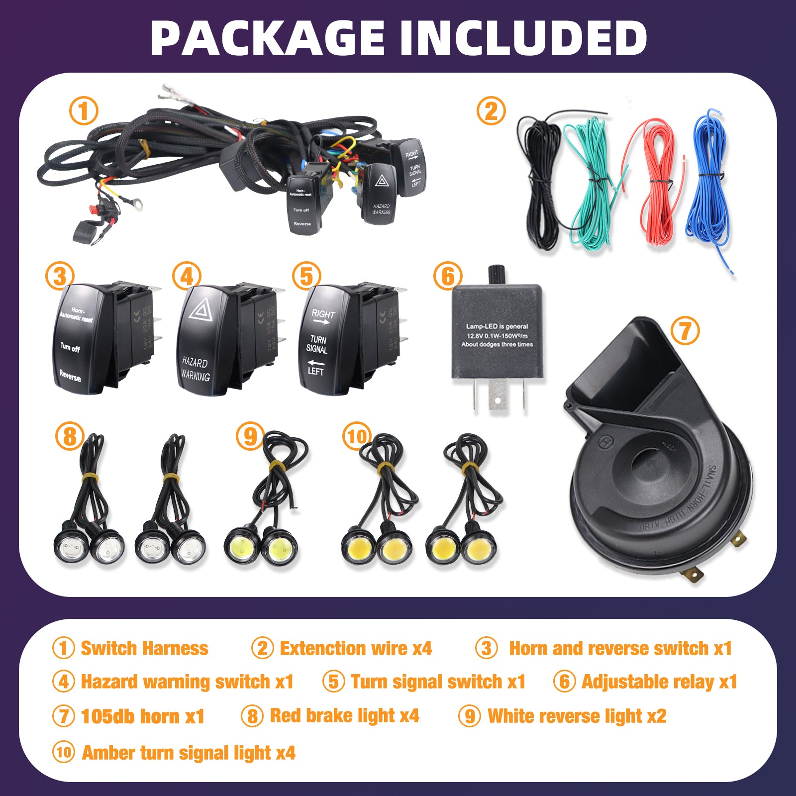 UTV ATV Street Legal Turn Signal Kit with Horn Pre-Wired Plug and Play Compatible Polaris RZR Ranger Can-Am Maverick X3