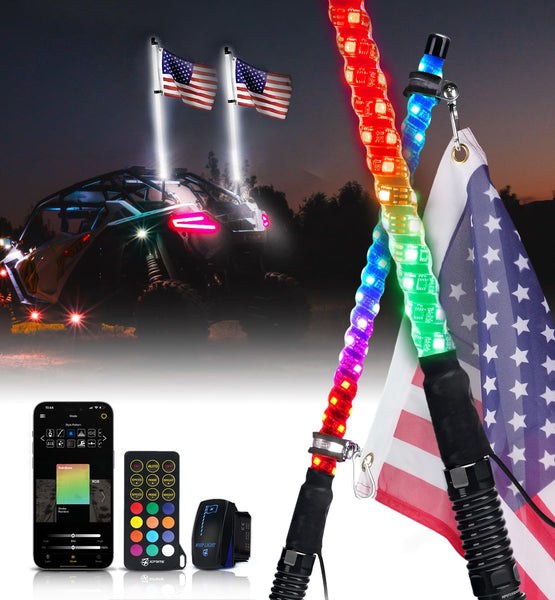 Xprite RGB LED Whip Light With Spring Mount Compatible SXS ATV UTV Pol