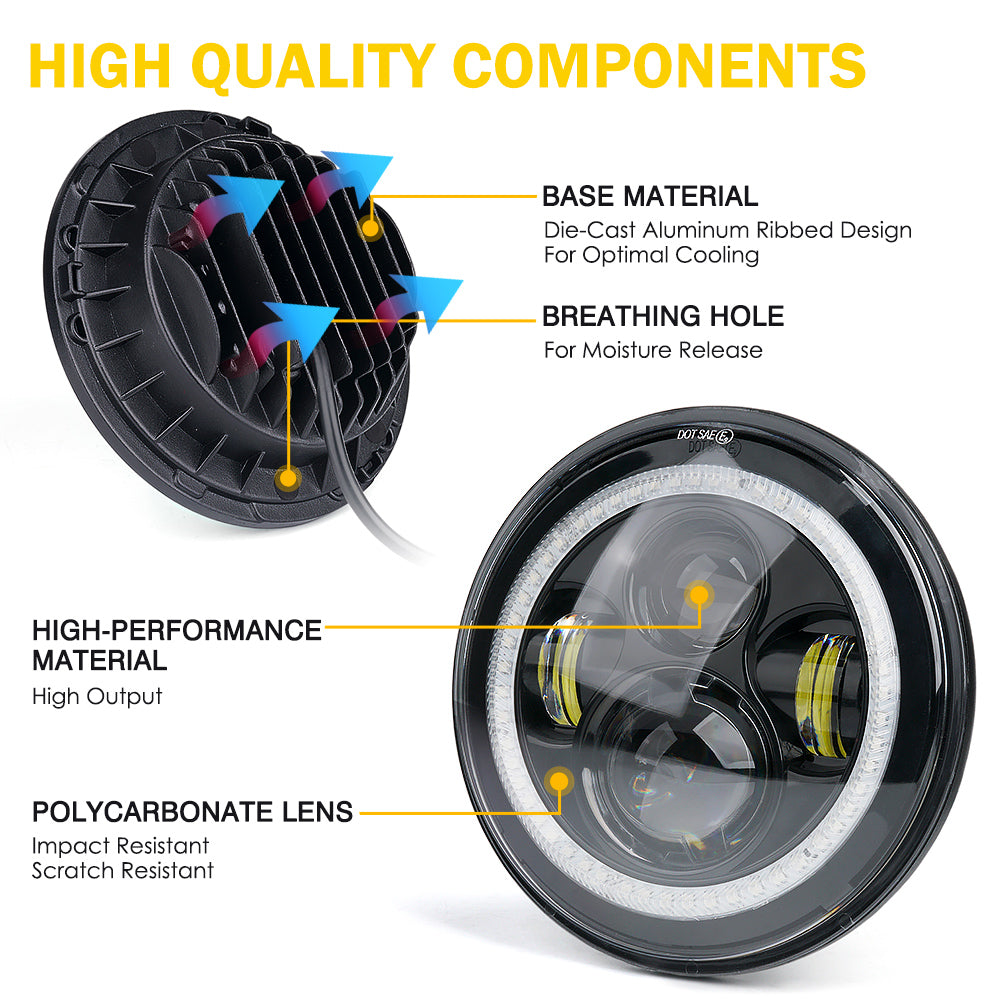 7" LED RGB Halo Headlights for 2007-2018 Jeep Wrangler