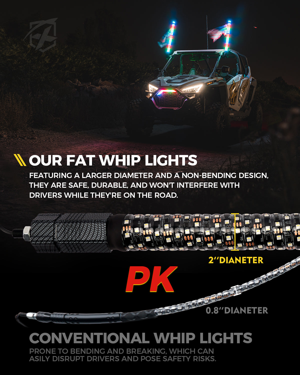 RGB-W Fat Whip Lights with Quick Release Mount