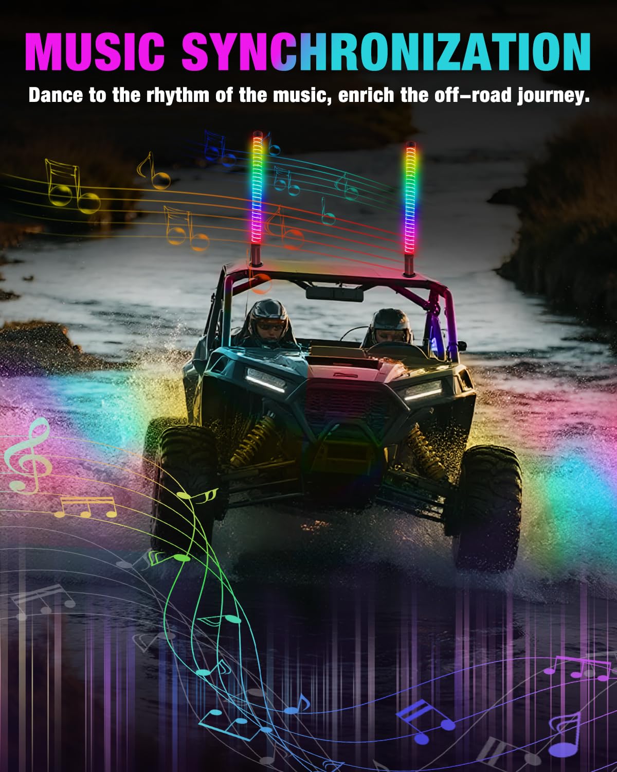 2PCS RGB Fat Whip Lights for UTV ATV Polaris RZR Can-Am