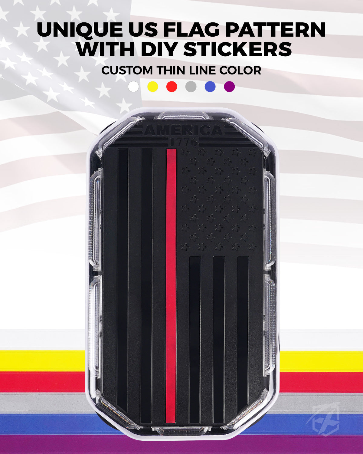 15-inch Emergency Light Bar for Trucks with American Flag Design
