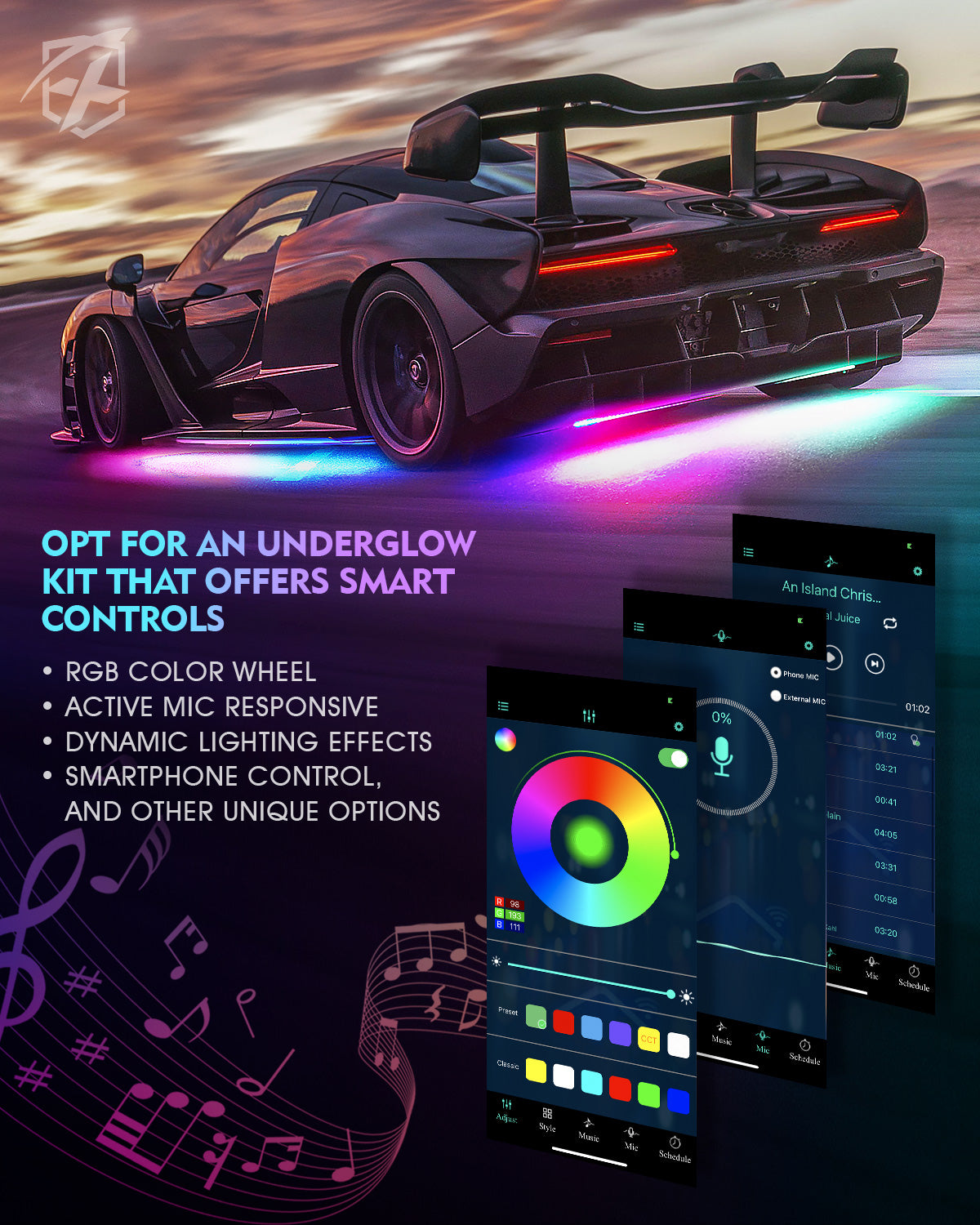 6PCS RGB Glow Lights Kit for Trucks SUV