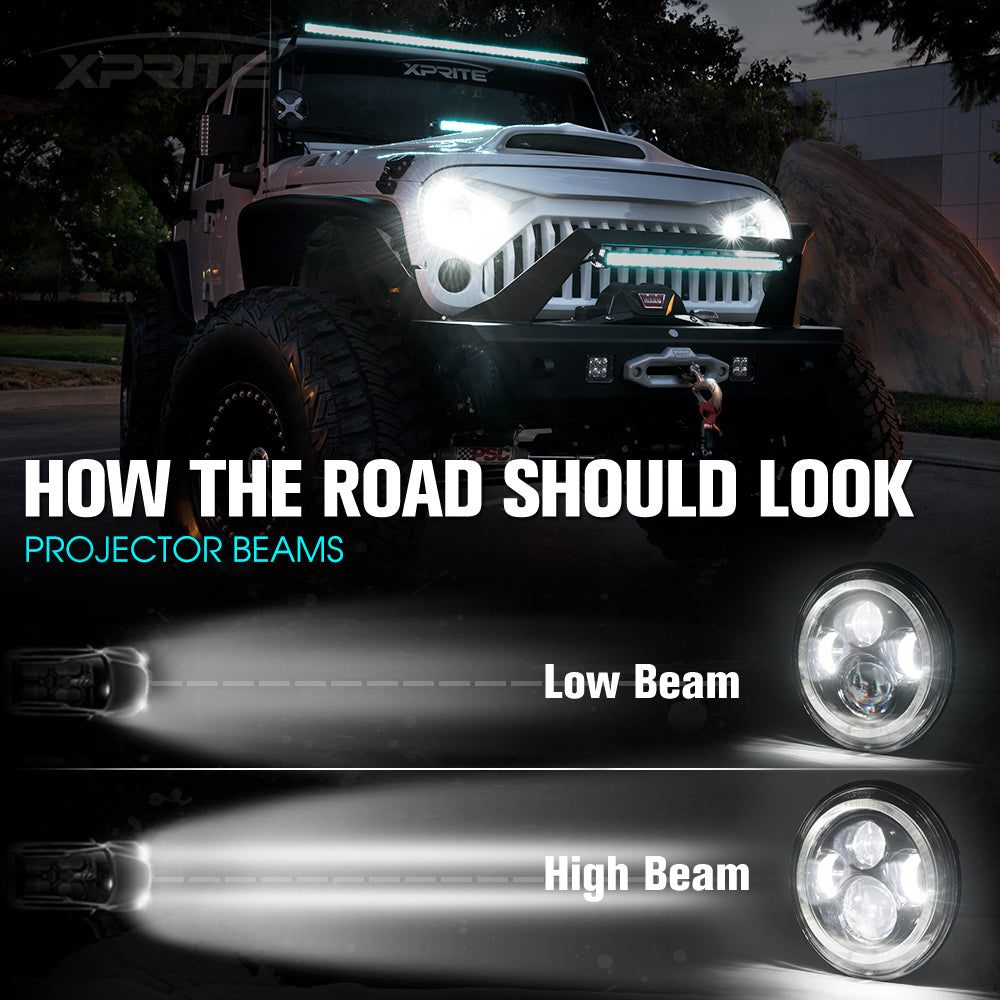 7" LED Headlights with Halo For 1997-2018 Jeep Wrangler