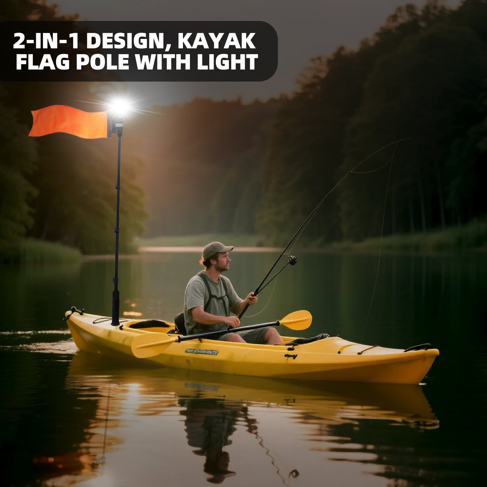Tavaray Kayak Light with Orange Flag Pole Kit | 360° LED White Navigation Light