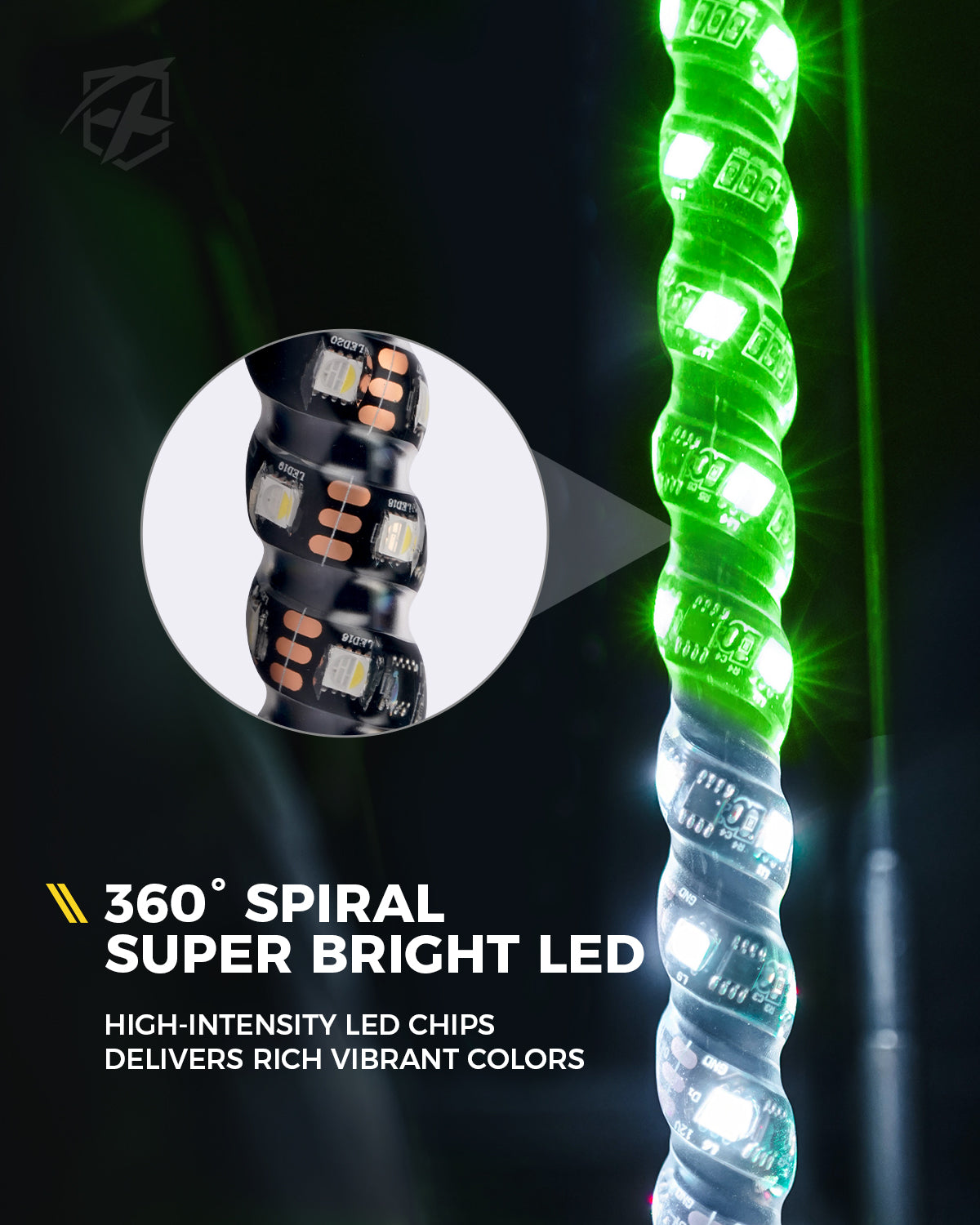 Spiral Static LED Whip Light with Eagle Mexico Flag
