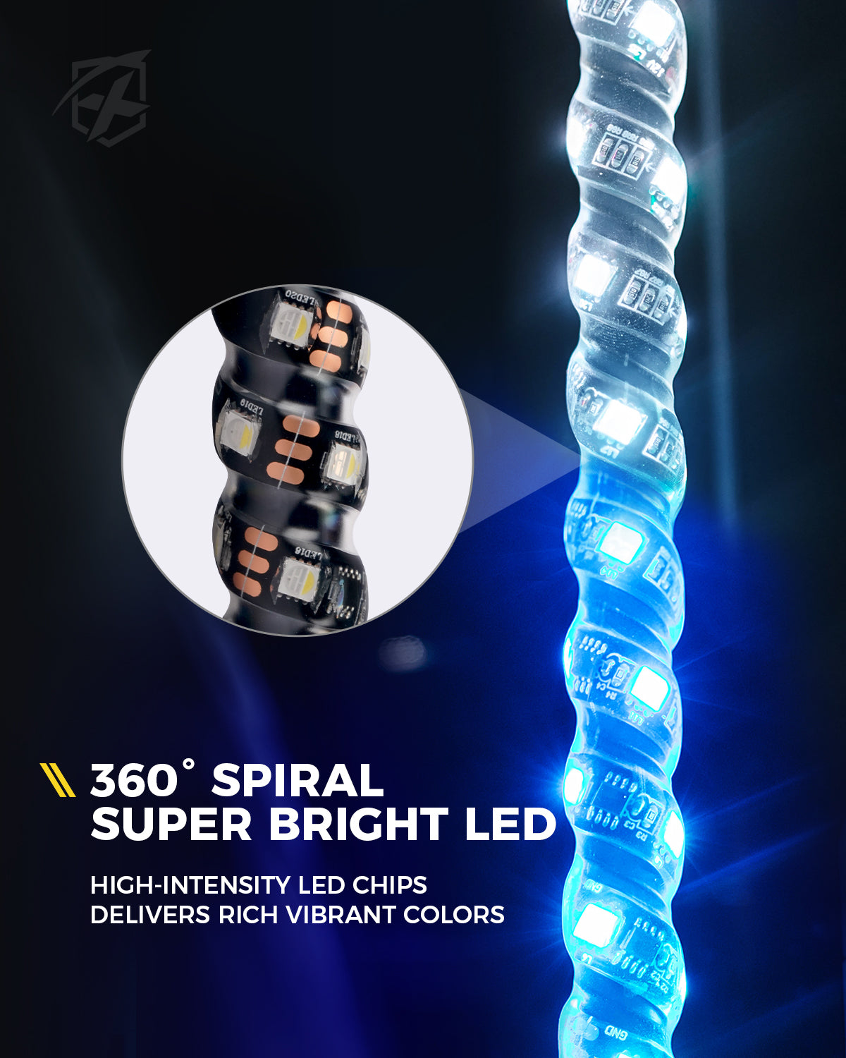 The Spiral Solid Color LED Whip Light with Spring Mount