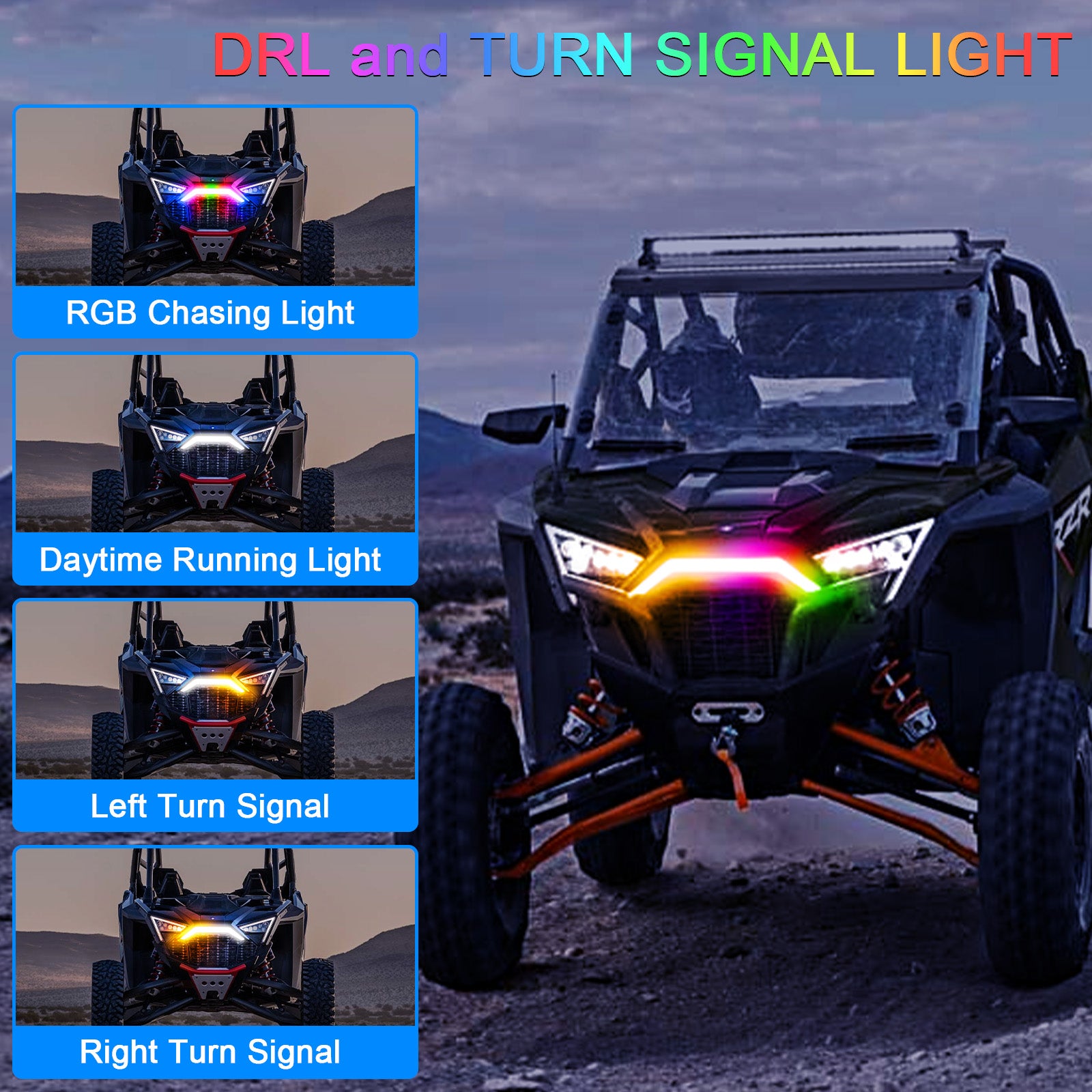 RGB RZR PRO Front Accent Light Compatible with 2020-2024 Polaris RZR PRO XP/4/ RZR PRO R/RZR Turbo | APP & Remote Control & Music Sync Modes