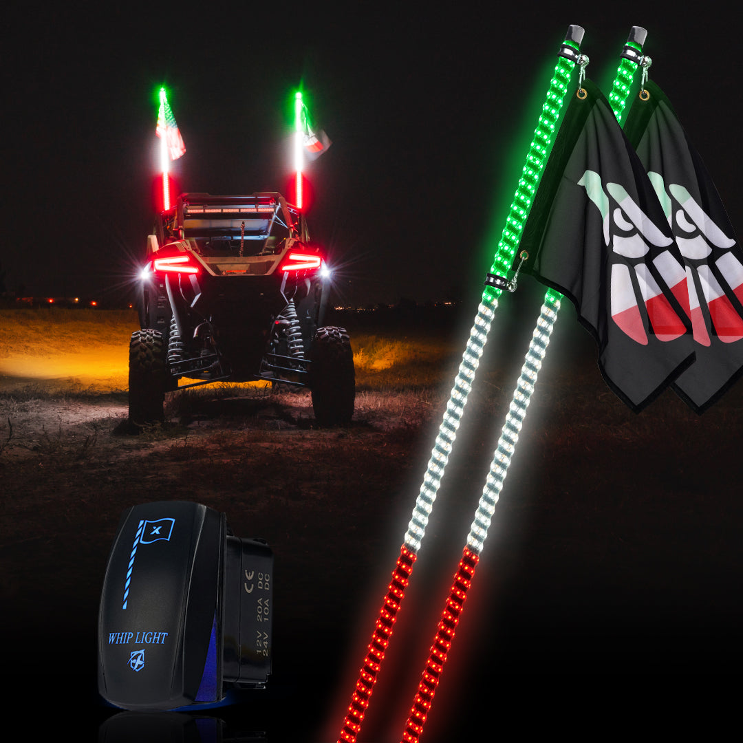 Spiral Static LED Whip Light with Eagle Mexico Flag