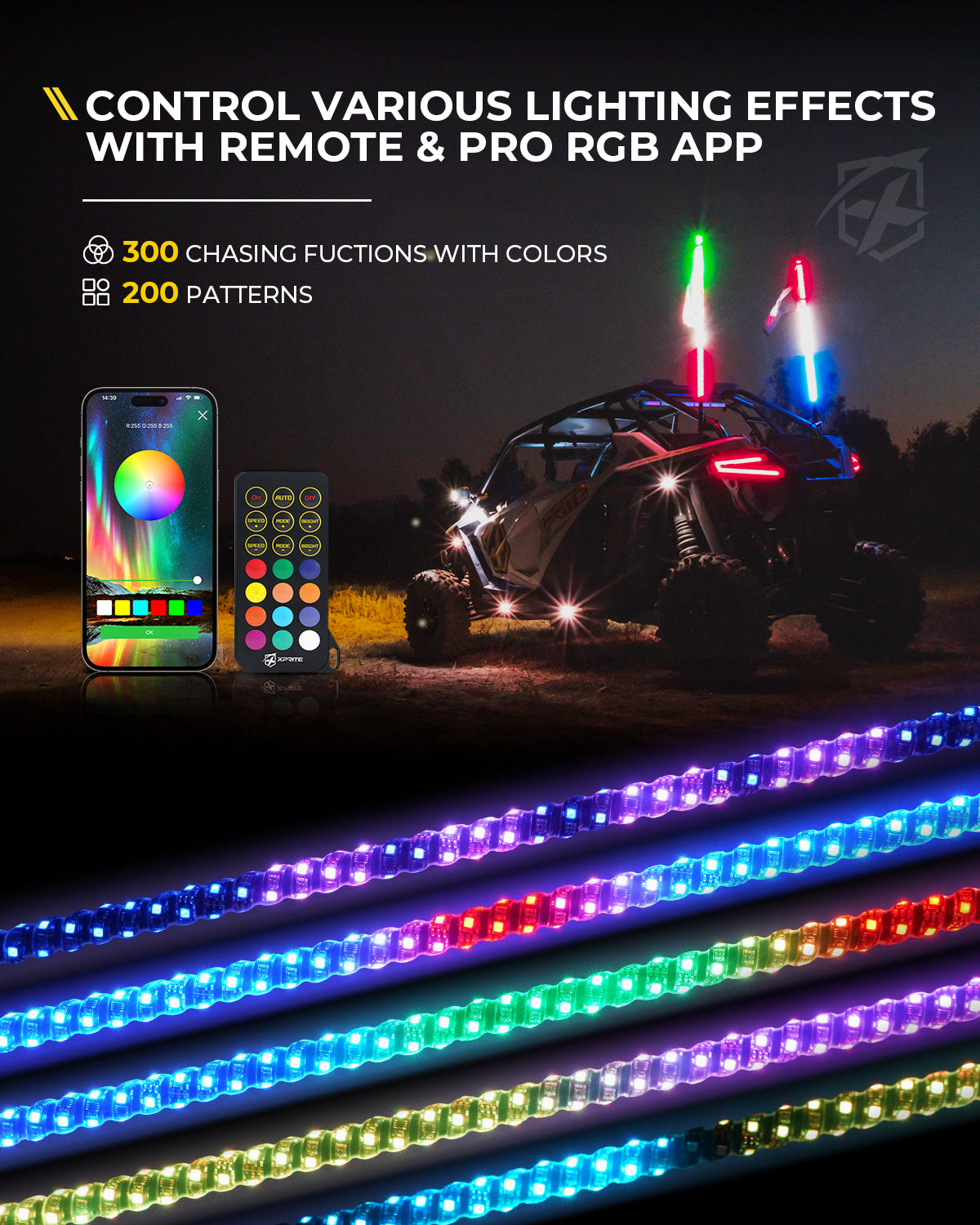 RGB LED Whip Lights with Spring Mount