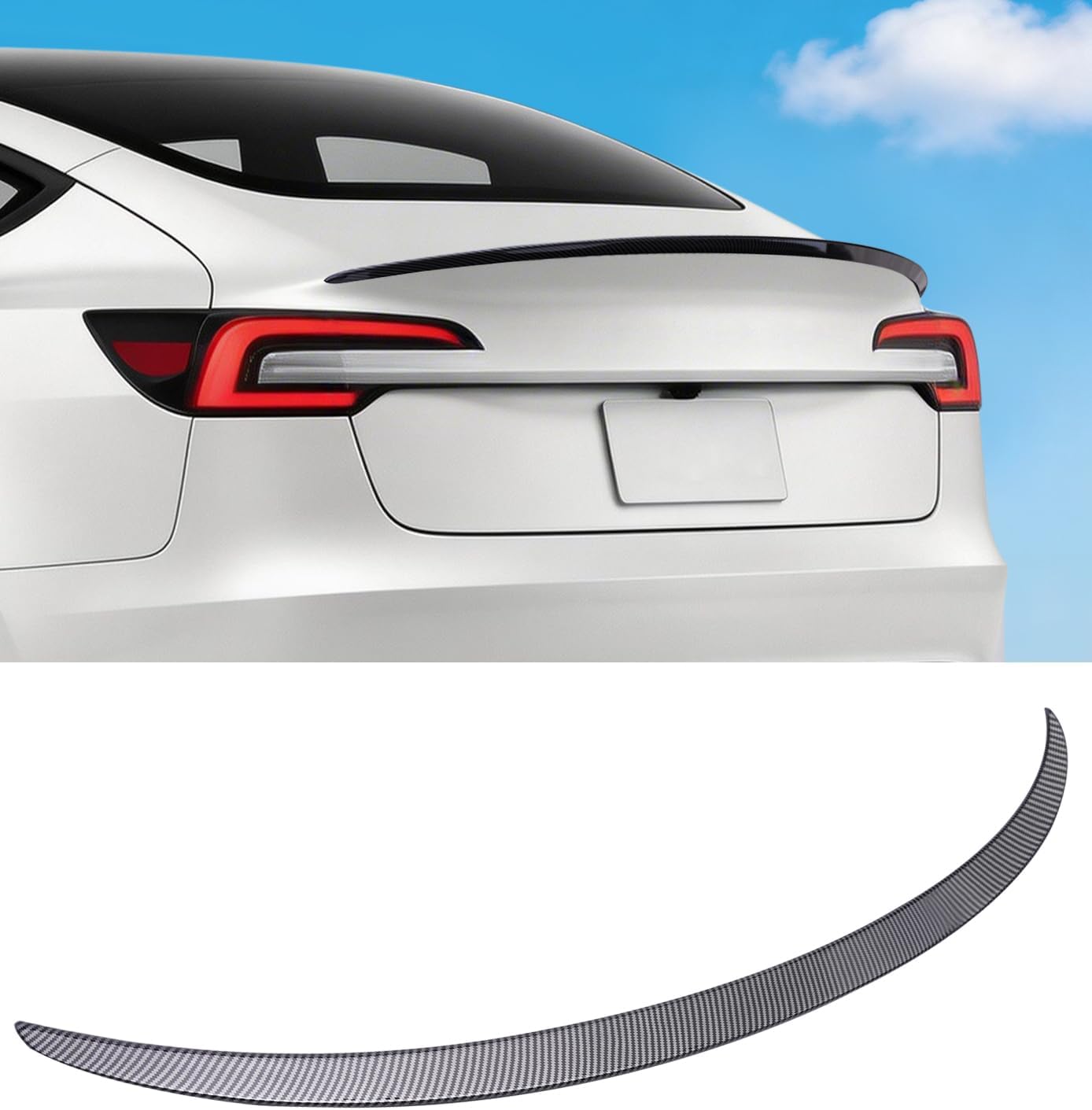 Xprite Glossy Carbon Fiber Rear Spoiler for Tesla Model 3 Highland , Aerodynamic ABS Trunk Lip Wing , OEM Fit
