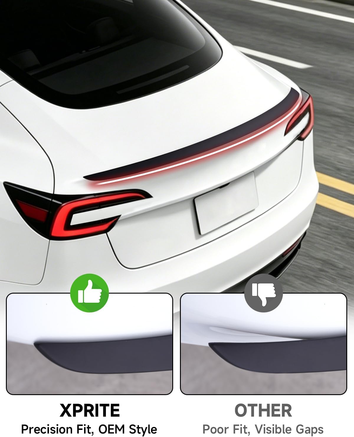 Xprite Matte Black Rear Spoiler, Aerodynamic ABS Trunk Lip Wing for Tesla Model 3 Highland 2024-2026, OEM Fit