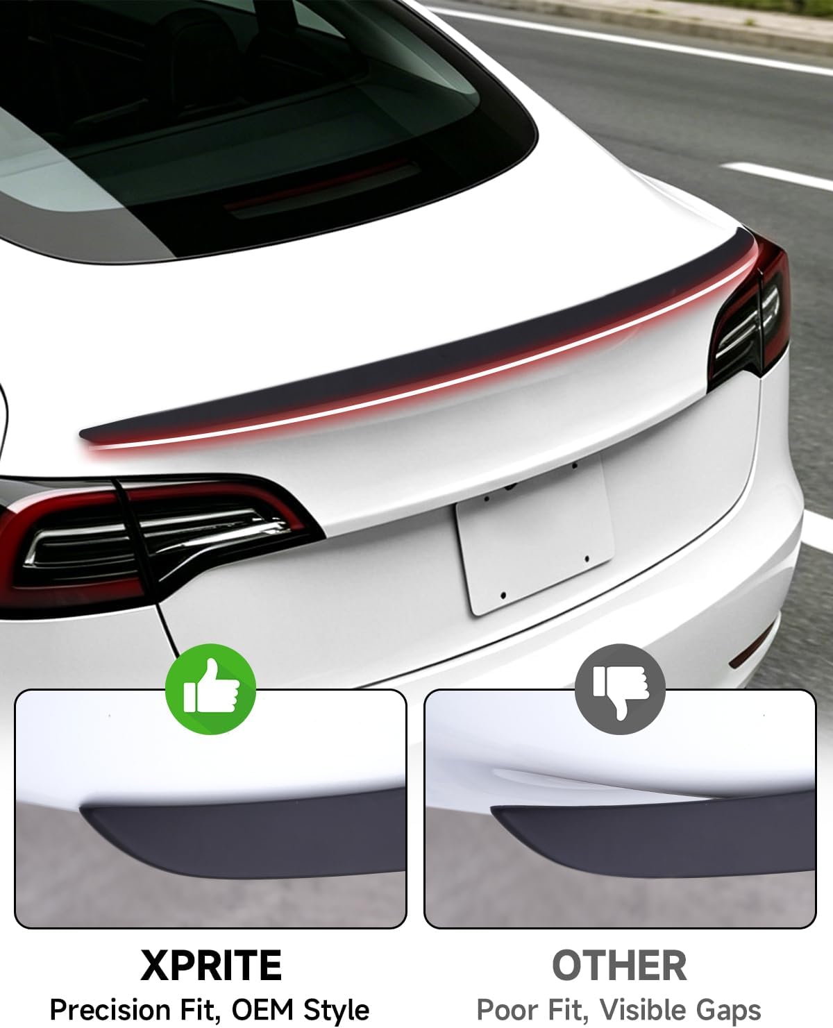 Xprite Matte Black Rear Spoiler Lip Wing OEM Fit Compatible with Tesla Model 3 2017-2023
