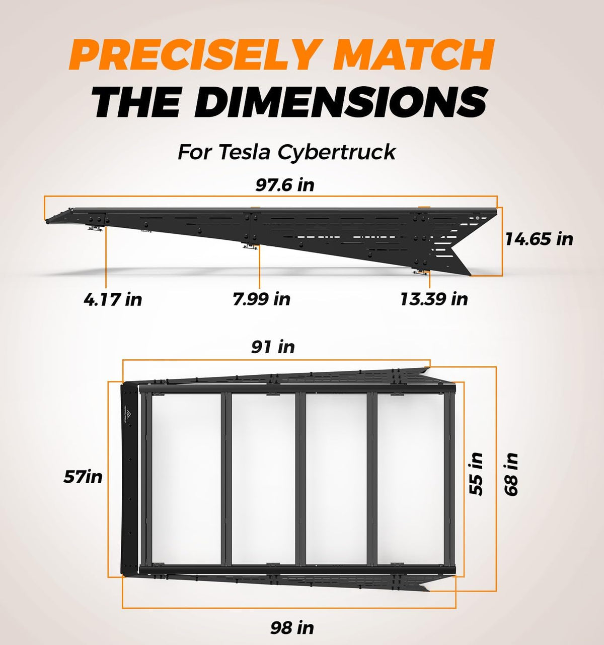 Xprite Extended Half-Frame Roof Rack for Tesla Cybertruck 2023–2026 with Crossbars & MOLLE Panels