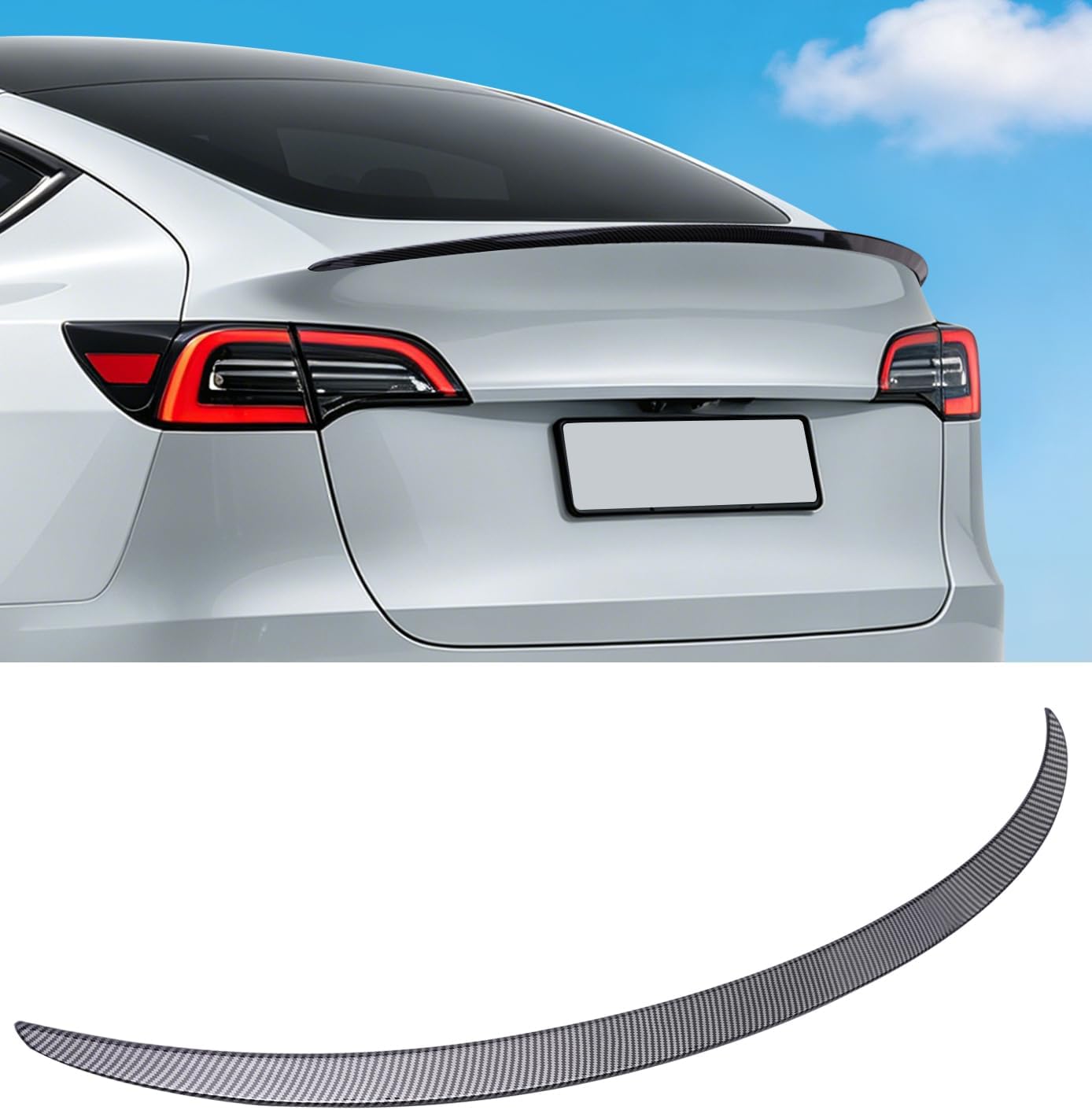 Xprite Tesla Model Y Rear Trunk Spoiler 2020–2024 Glossy Carbon Fiber OEM Style Wing