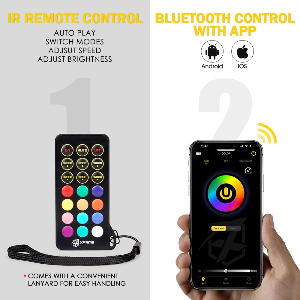 Xprite 7" Inch RGB Halo LED Headlights & 4" Fog Lights Led Combo for 2007-2018 Jeep Wrangler JK JKU