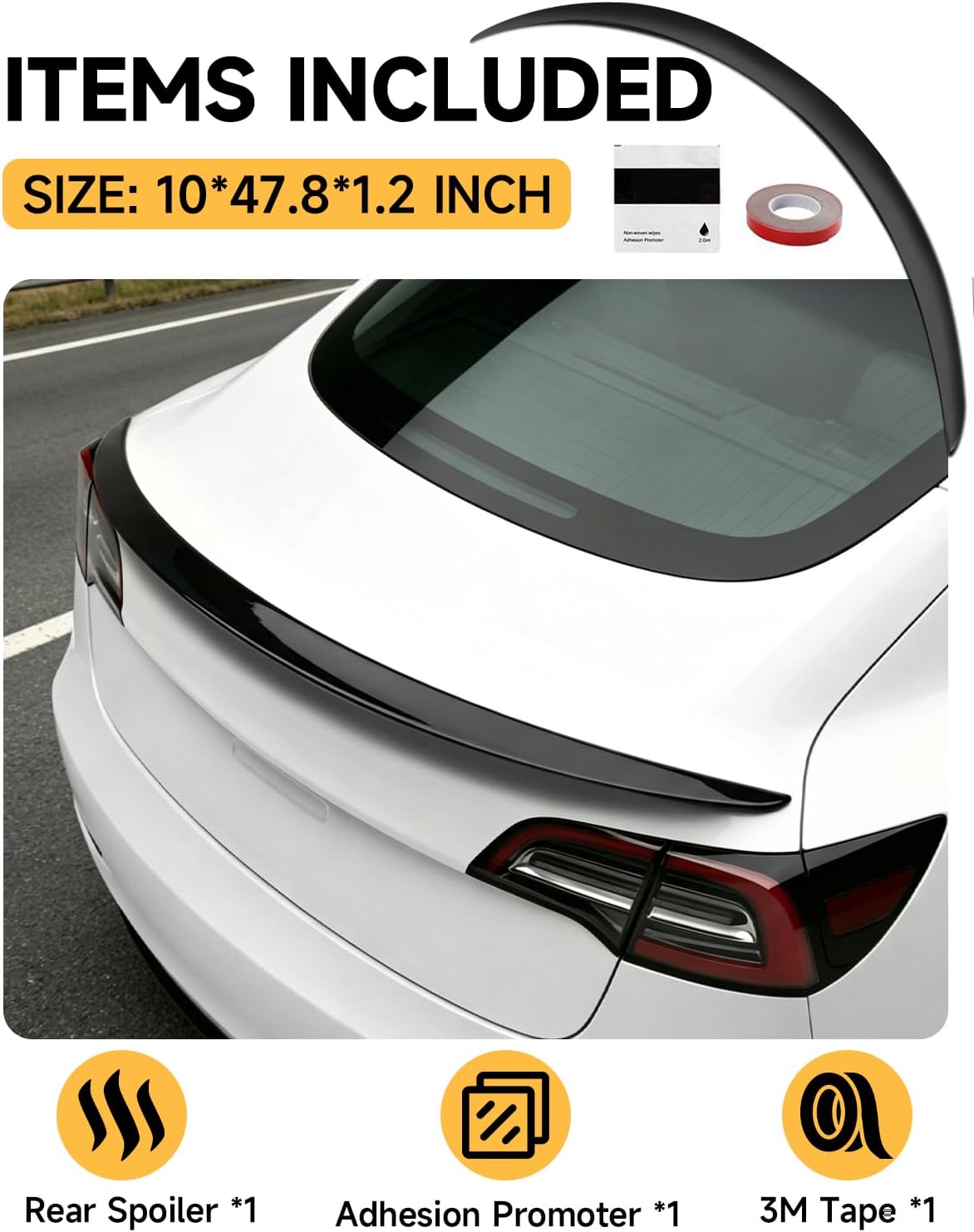 Xprite Glossy Black Rear Spoiler Lip Wing OEM Fit Compatible with Tesla Model 3 2017-2023