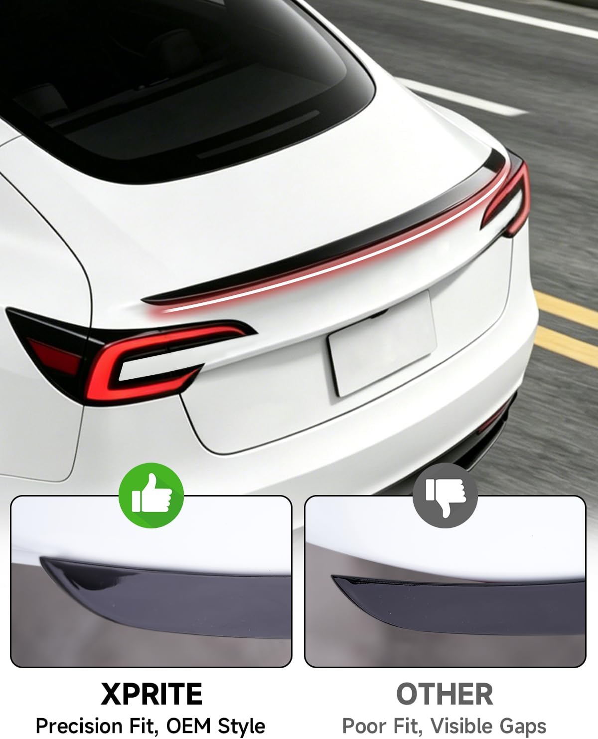 Xprite Glossy Black Rear Spoiler, Aerodynamic ABS Trunk Lip Wing for Tesla Model 3 Highland 2024-2026, OEM Fit