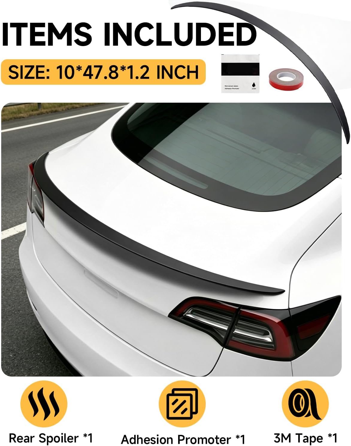 Xprite Matte Black Rear Spoiler Lip Wing OEM Fit Compatible with Tesla Model 3 2017-2023