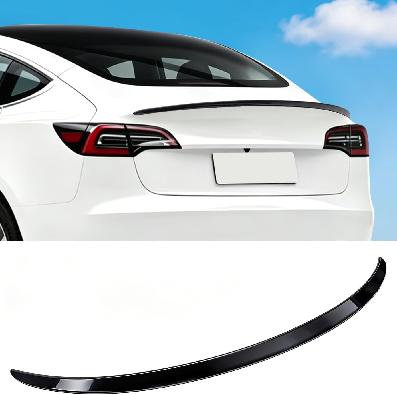 Xprite Glossy Black Rear Spoiler Lip Wing OEM Fit Compatible with Tesla Model 3 2017-2023