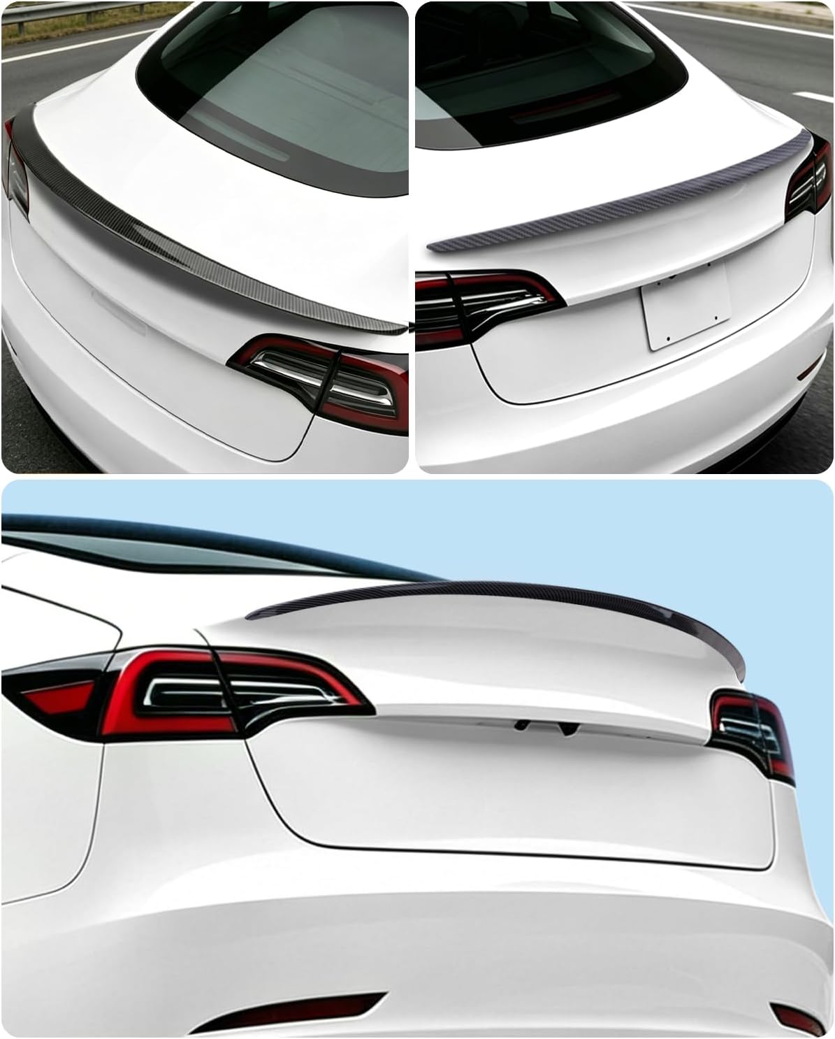 Xprite Rear Spoiler for Tesla Model 3 Glossy Carbon Fiber Trunk Lip Wing