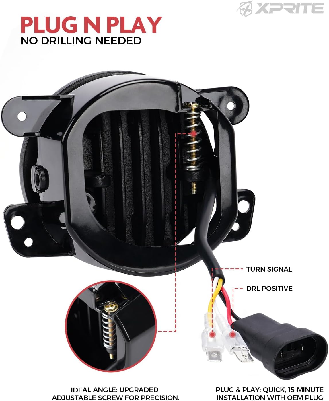Xprite 4-Inch Round LED Fog Lights with White Halo Ring Angel Eye DRL for 2007-2018 Jeep Wrangler JK