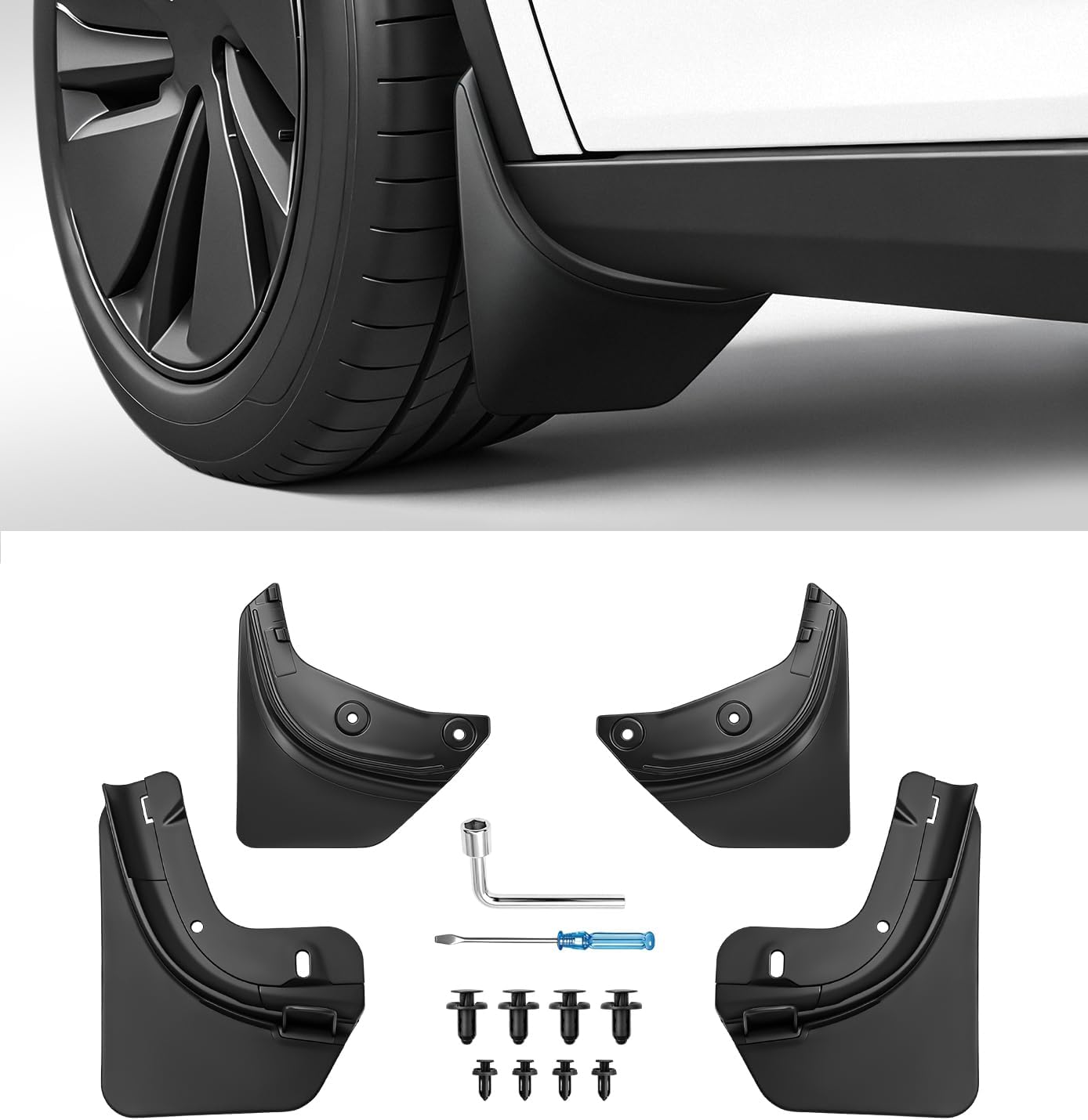 Xprite Mud Flaps for Tesla Model Y 2020–2024 – No-Drill All Weather Splash Guards Set