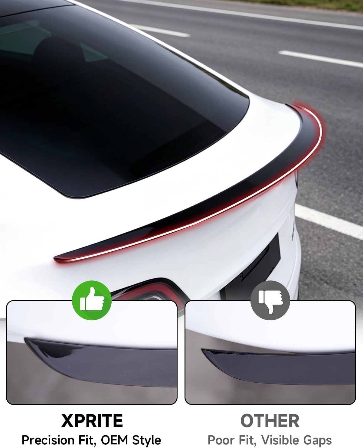 Xprite Glossy Black Rear Spoiler ABS Trunk Lip Wing for Tesla Model Y 2020-2024